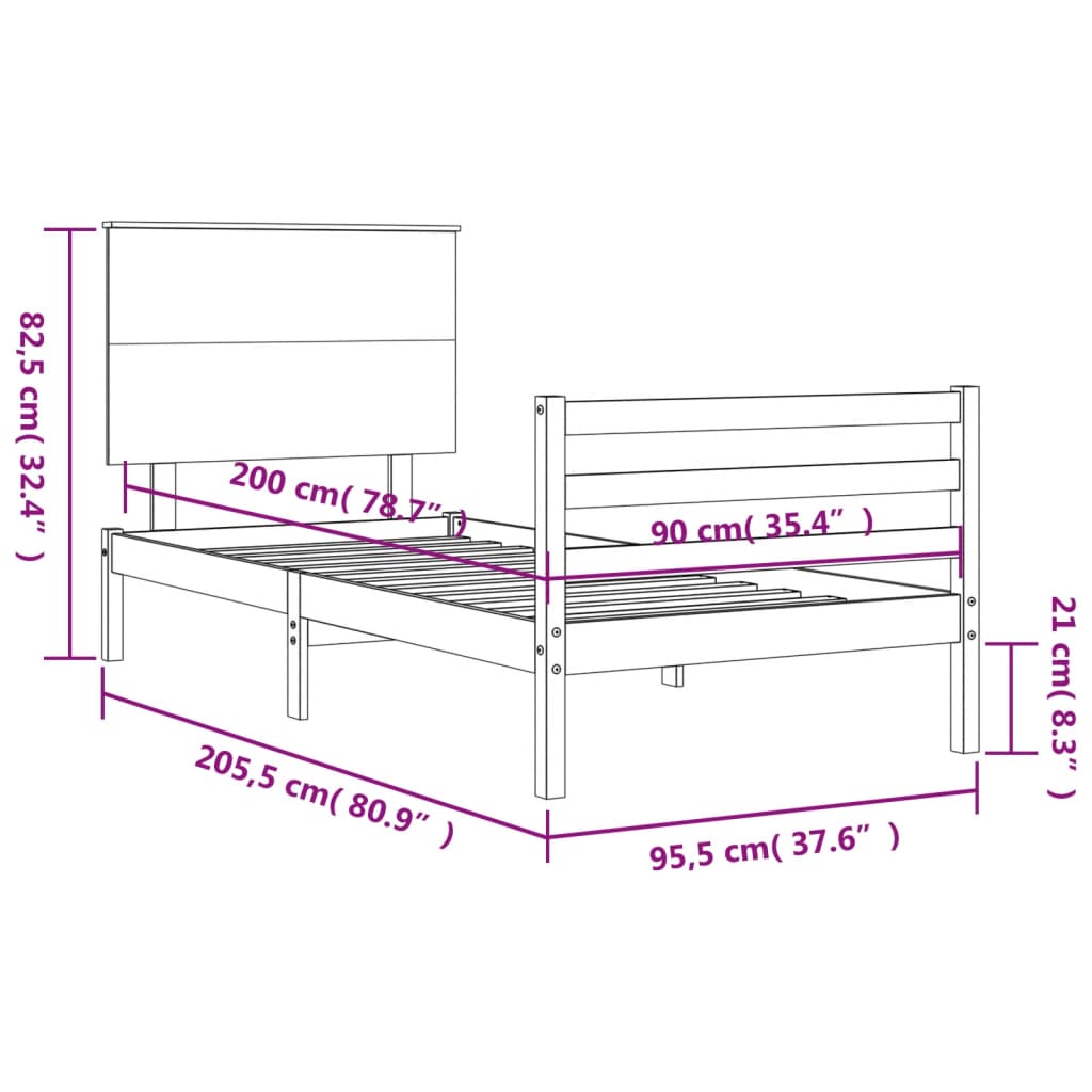 vidaXL Cadre de lit sans matelas blanc 90x200 cm bois massif