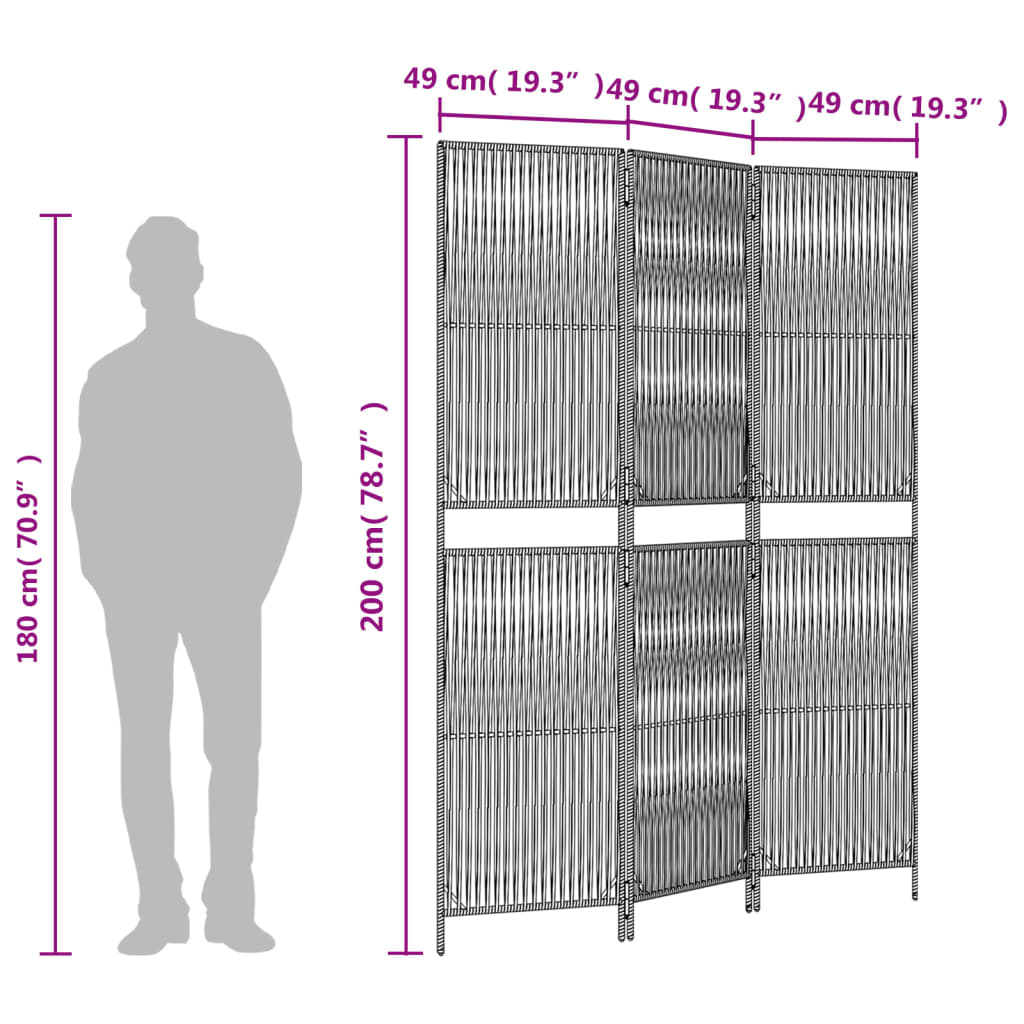 vidaXL Cloison de séparation 3 panneaux gris résine tressée