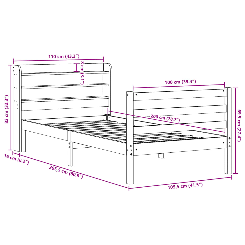 vidaXL Cadre de lit avec tête de lit sans matelas blanc 100x200 cm