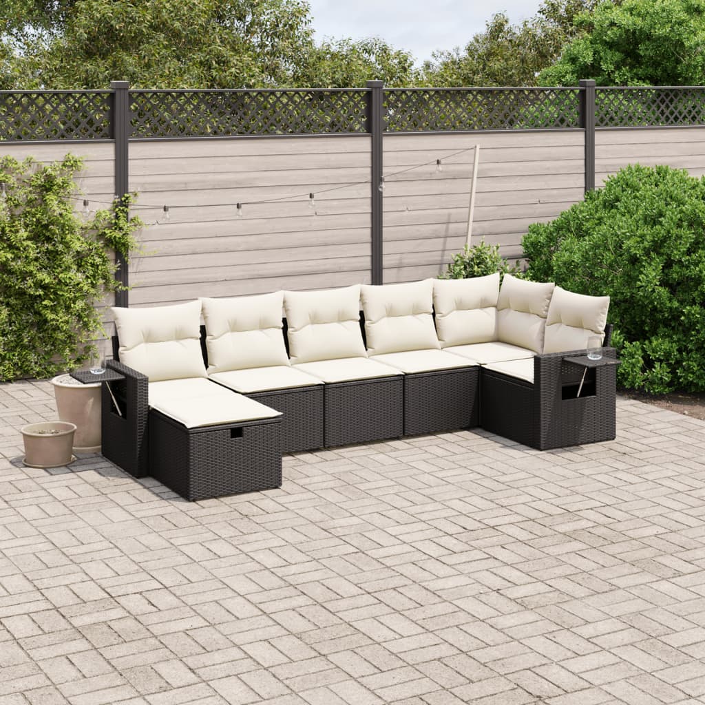 vidaXL Salon de jardin 7 pcs avec coussins noir résine tressée