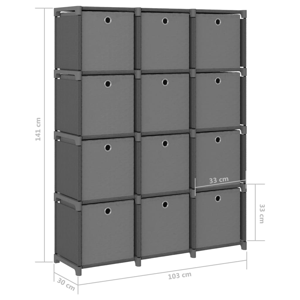 vidaXL Étagère à 12 cubes avec boîtes Gris 103x30x141 cm Tissu