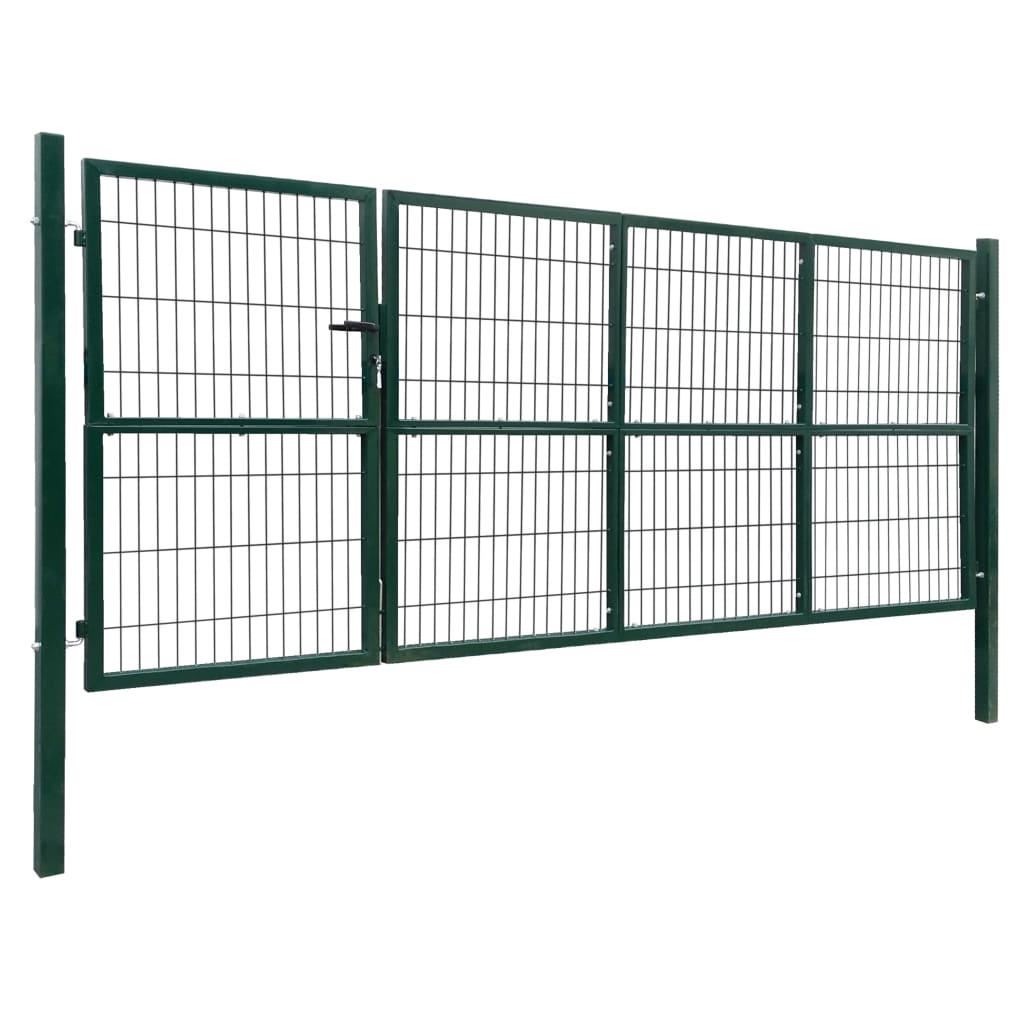 vidaXL Portail de clôture de jardin avec poteaux Acier 350x140 cm Vert