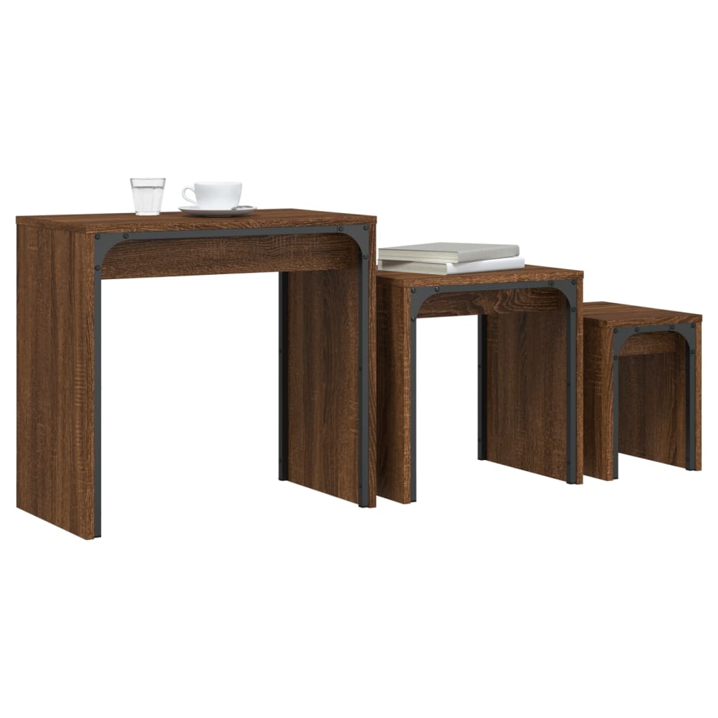 vidaXL Tables basses gigognes 3 pcs chêne marron bois d'ingénierie
