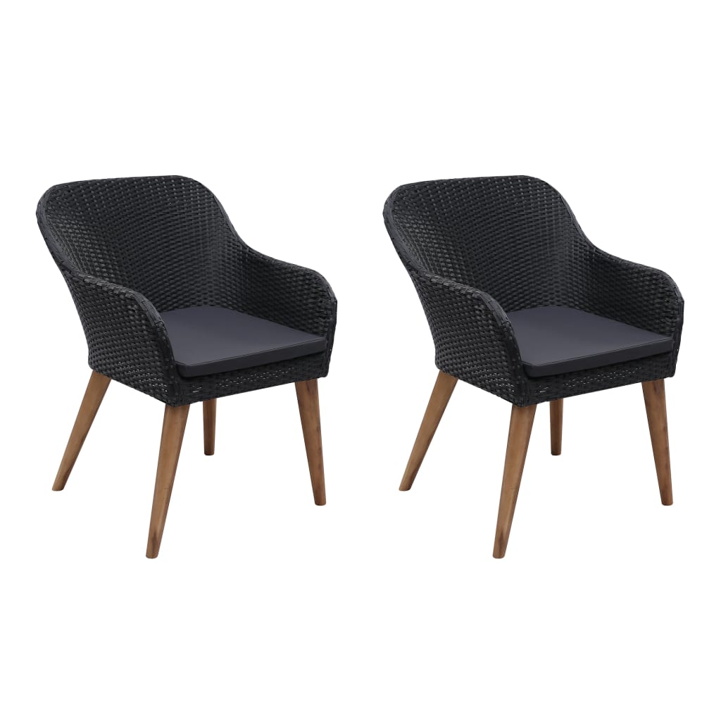 vidaXL Chaises d'extérieur 2 pcs avec coussins Résine tressée Noir