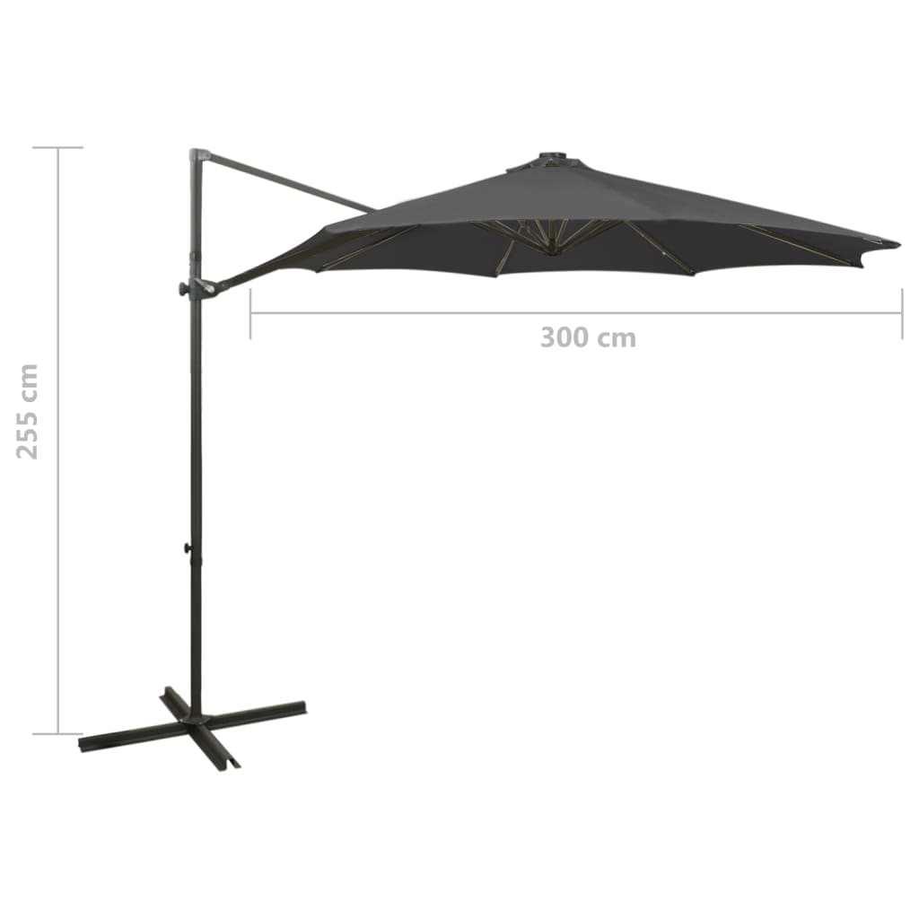 vidaXL Parasol de jardin en porte-à-faux avec mât et lumières LED