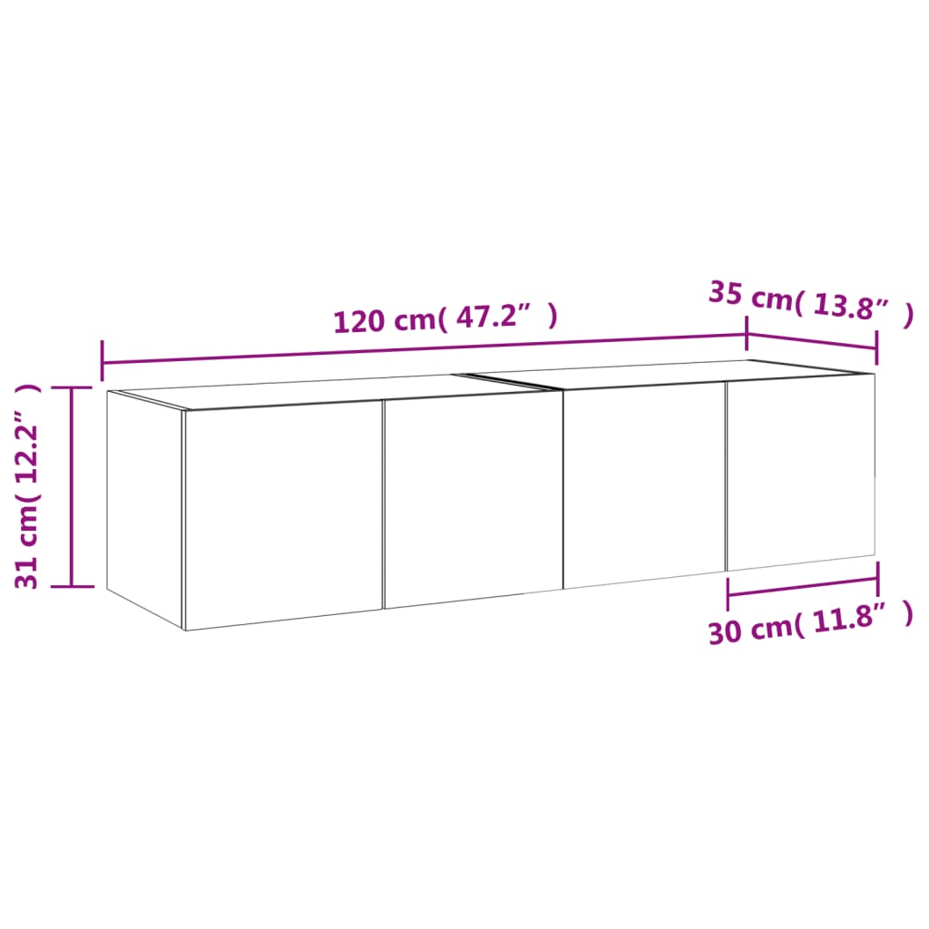 vidaXL Meubles TV muraux et lumières LED 2pcs chêne fumé 60x35x31 cm