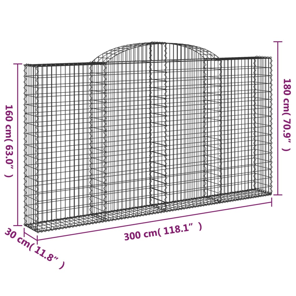 vidaXL Paniers à gabions arqués 13 pcs 300x30x160/180 cm fer galvanisé