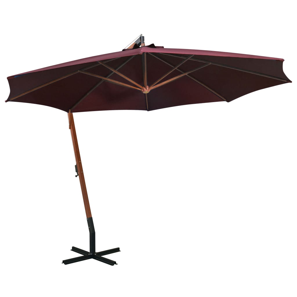 vidaXL Parasol de jardin suspendu et mât rouge bordeaux bois de sapin