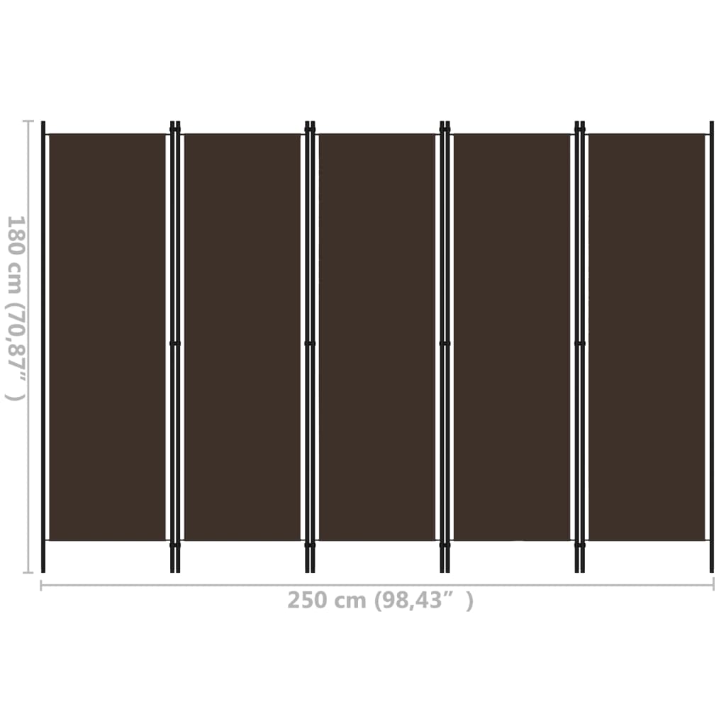 vidaXL Cloison de séparation 5 panneaux Marron 250x180 cm