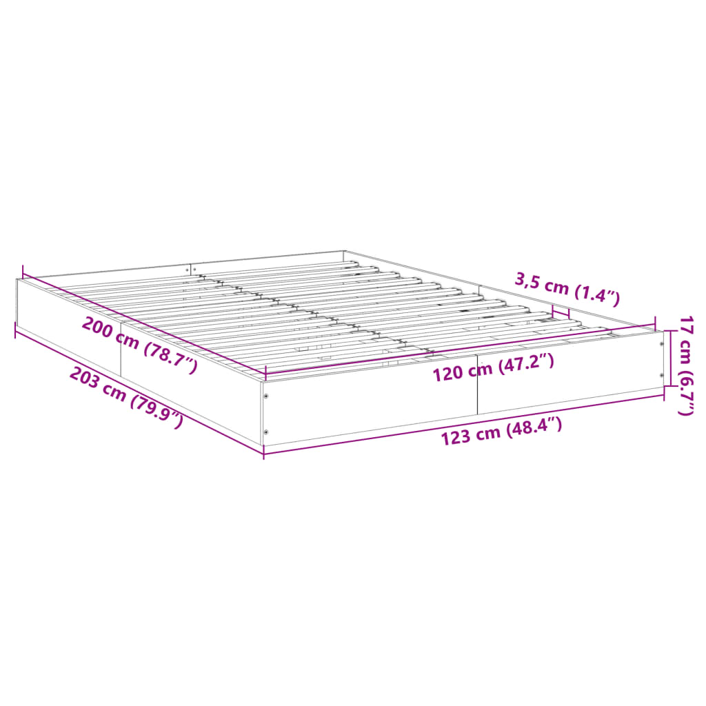 vidaXL Cadre de lit sonoma gris 120x200 cm bois d'ingénierie