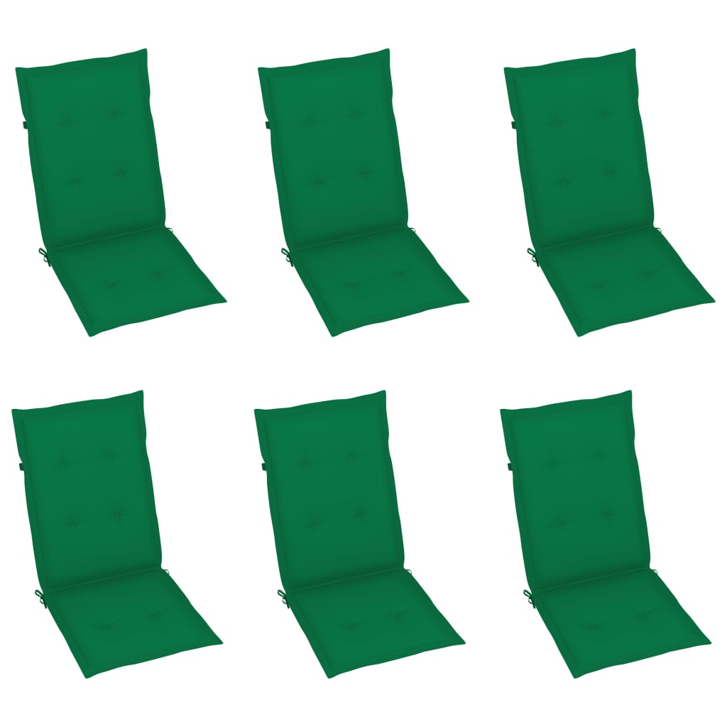 vidaXL Chaises de jardin lot de 6 avec coussins vert Bois teck massif