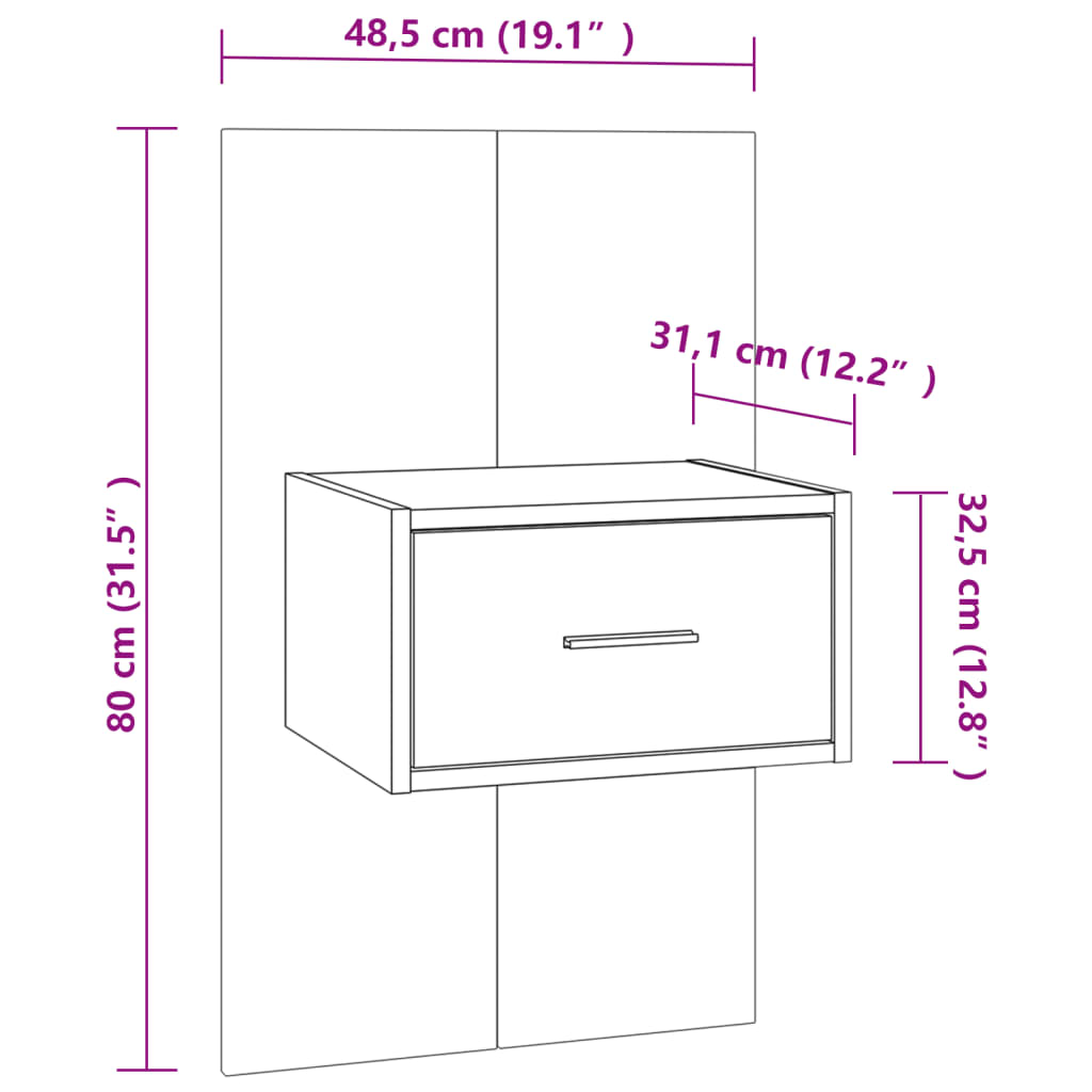 vidaXL Tables de chevet murales 2 pcs Sonoma gris