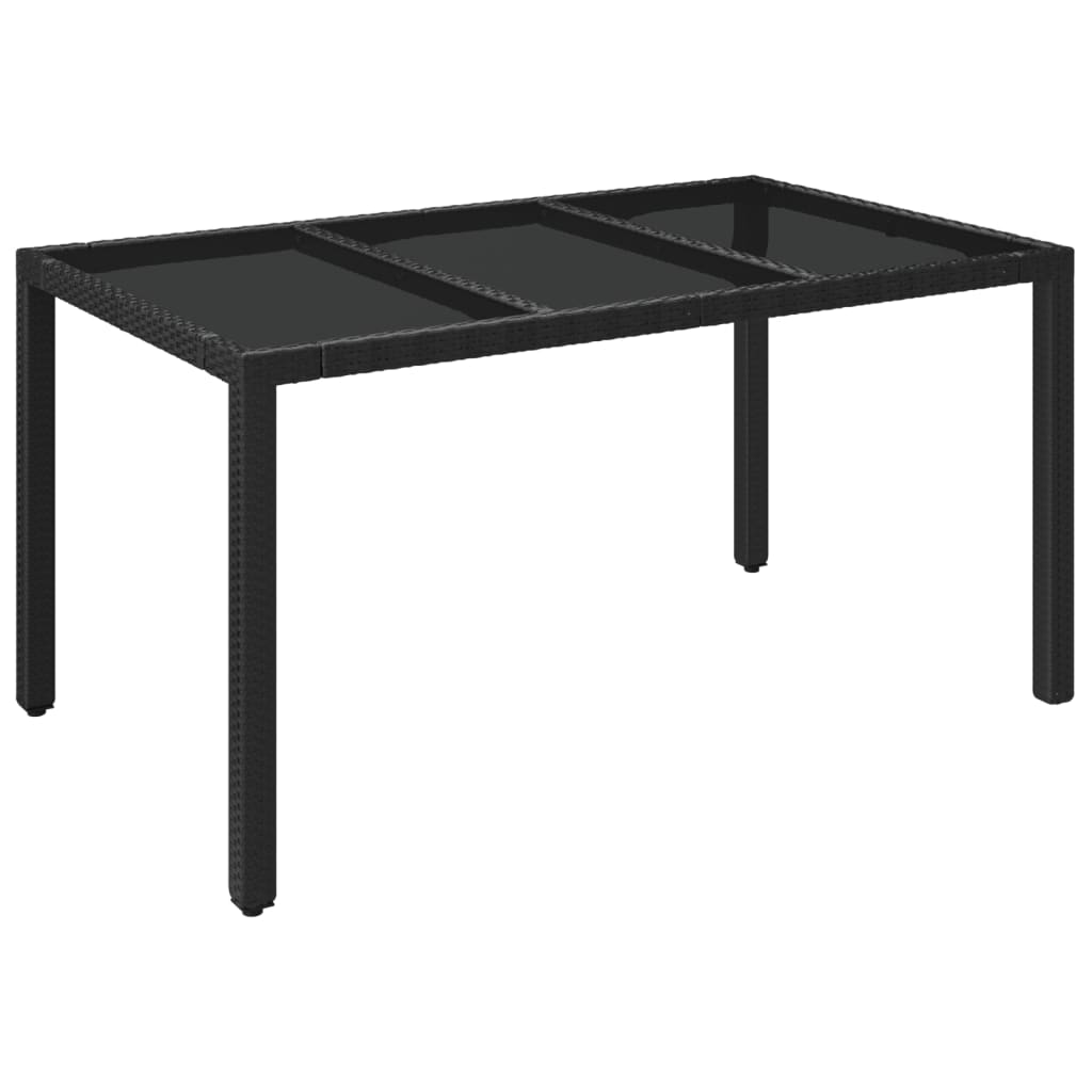 VidaXL Table Jardin Extérieur 100x55x73 Cm - Résine Tressée + Plateau Verre Réglable Haut/Bas, Table Patio Polyvalente Noire