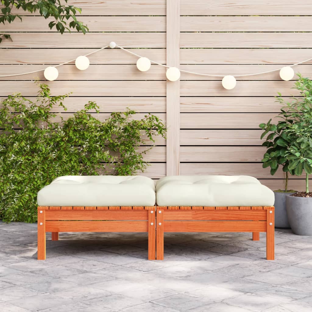 vidaXL Repose-pieds de jardin avec coussins lot de 2 bois massif pin