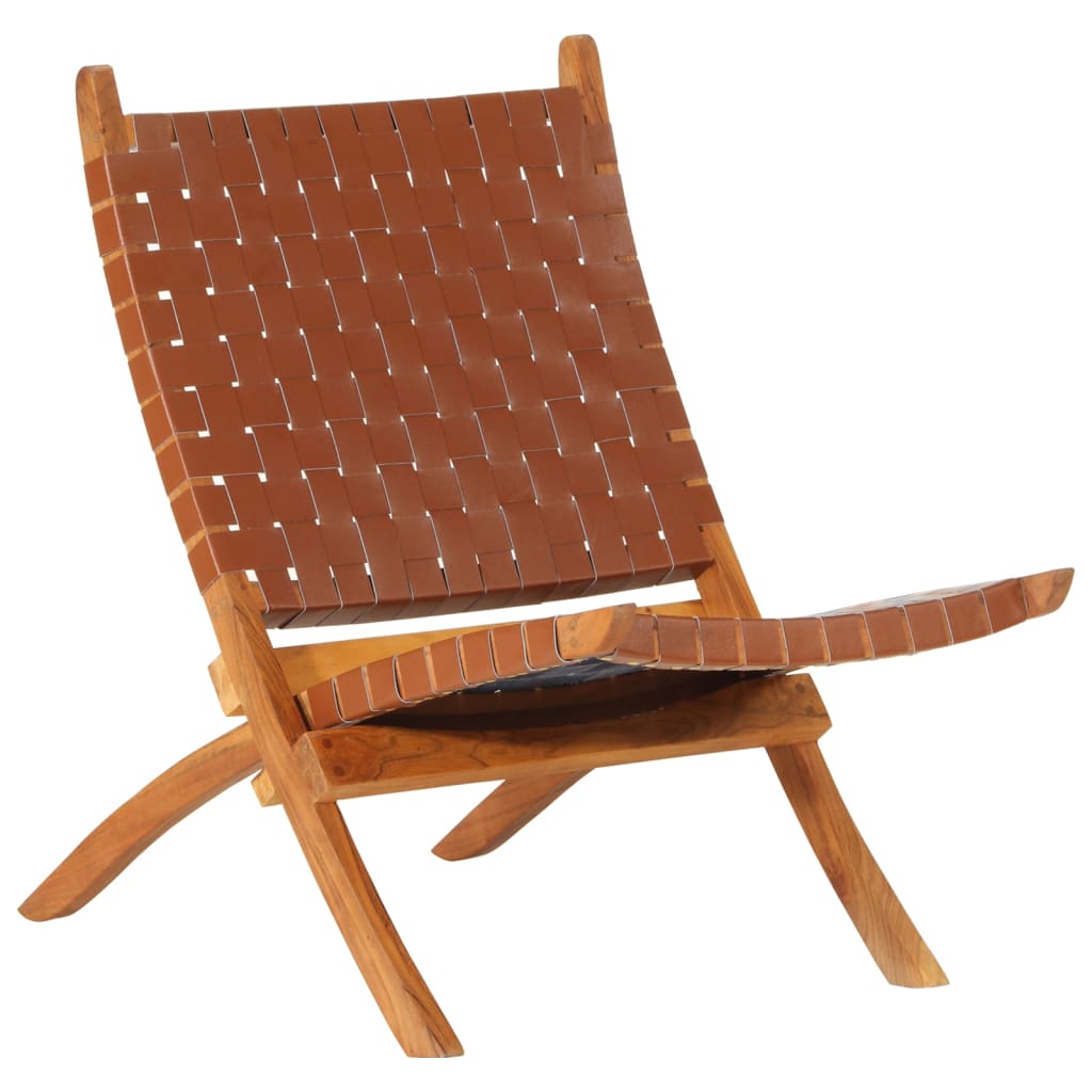 vidaXL Chaise de relaxation pliable marron cuir véritable