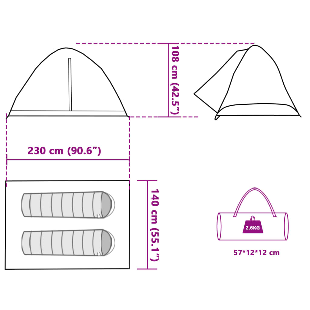 vidaXL Tente de camping à dôme 2 personne vert imperméable