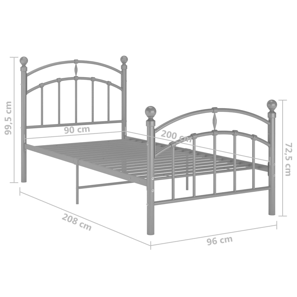 vidaXL Cadre de lit sans matelas gris métal 90x200 cm