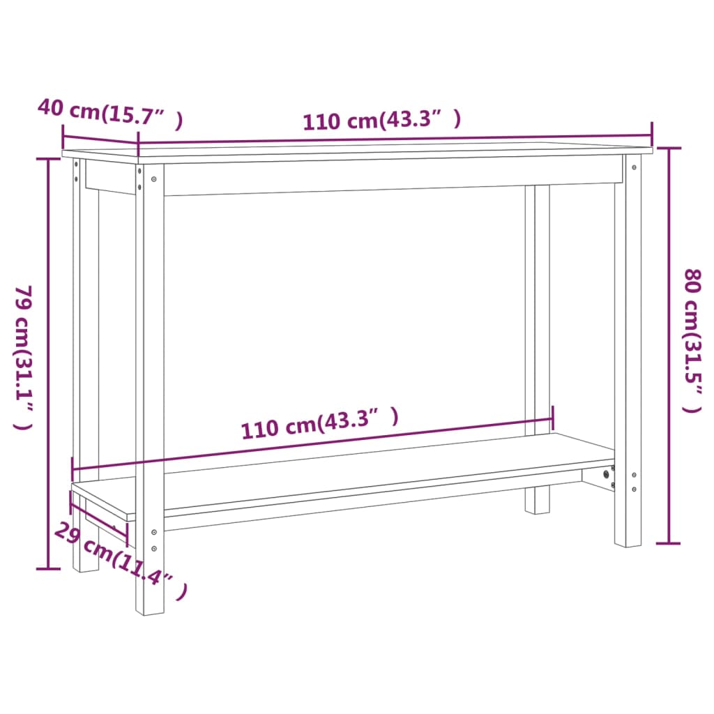 vidaXL Table console 110x40x80 cm Bois massif de pin