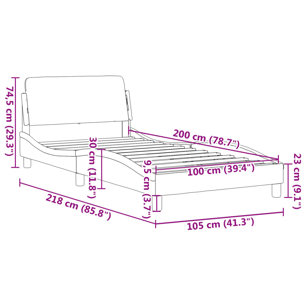 vidaXL Cadre de lit avec tête de lit Noir 100x200 cm Velours