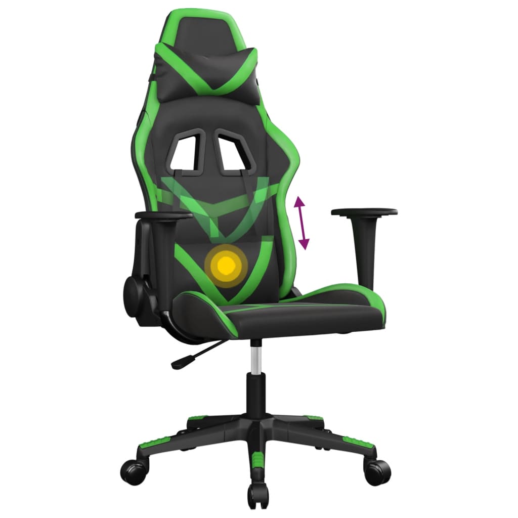 vidaXL Chaise de jeu de massage Noir et vert Similicuir