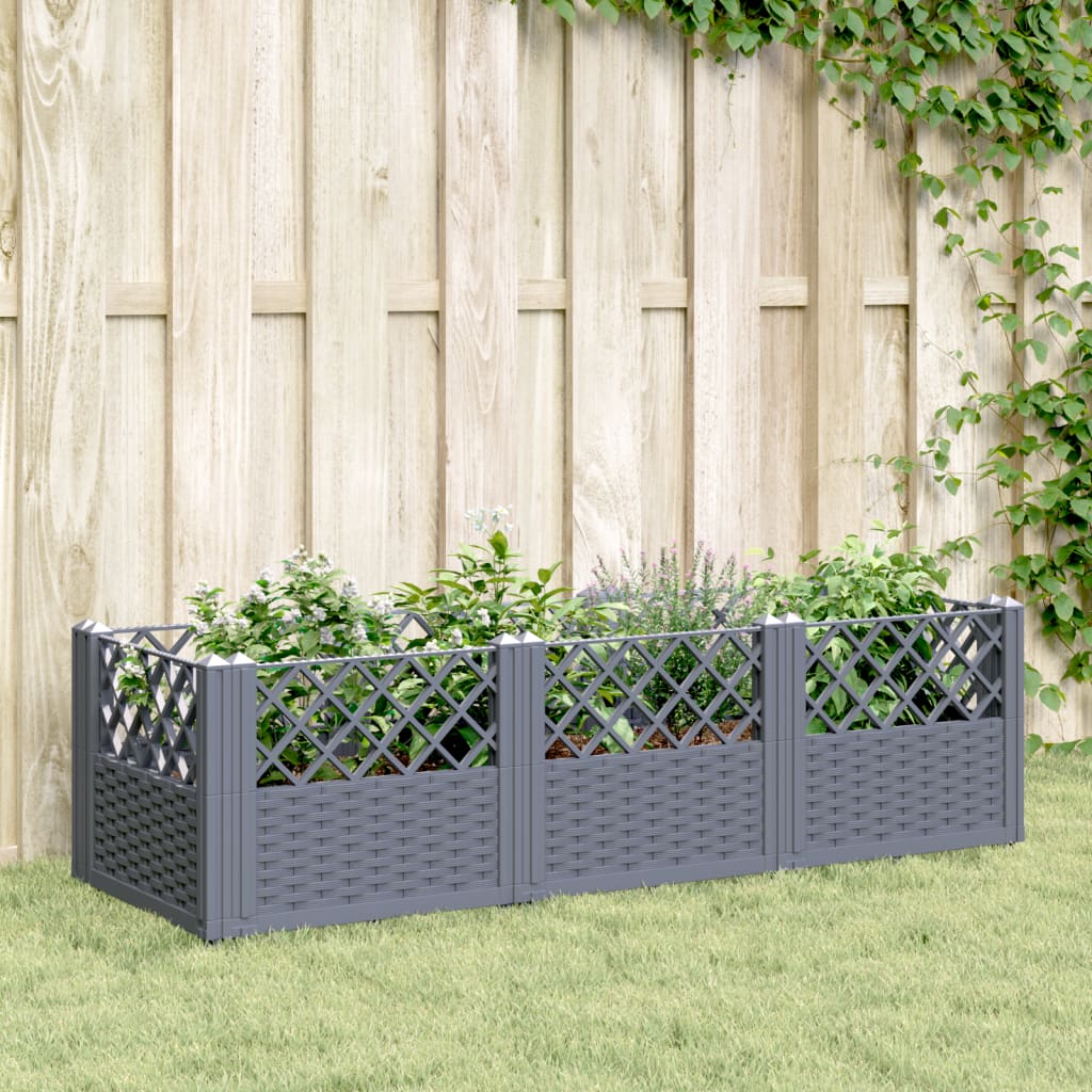 vidaXL Jardinière avec piquets gris 123,5x43,5x43,5 cm PP