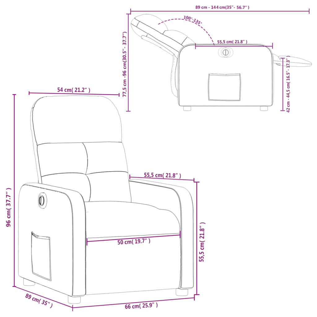 vidaXL Fauteuil inclinable électrique Noir Tissu