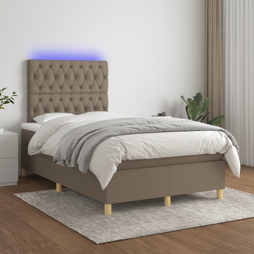 vidaXL Sommier à lattes de lit matelas et LED taupe 120x190 cm tissu