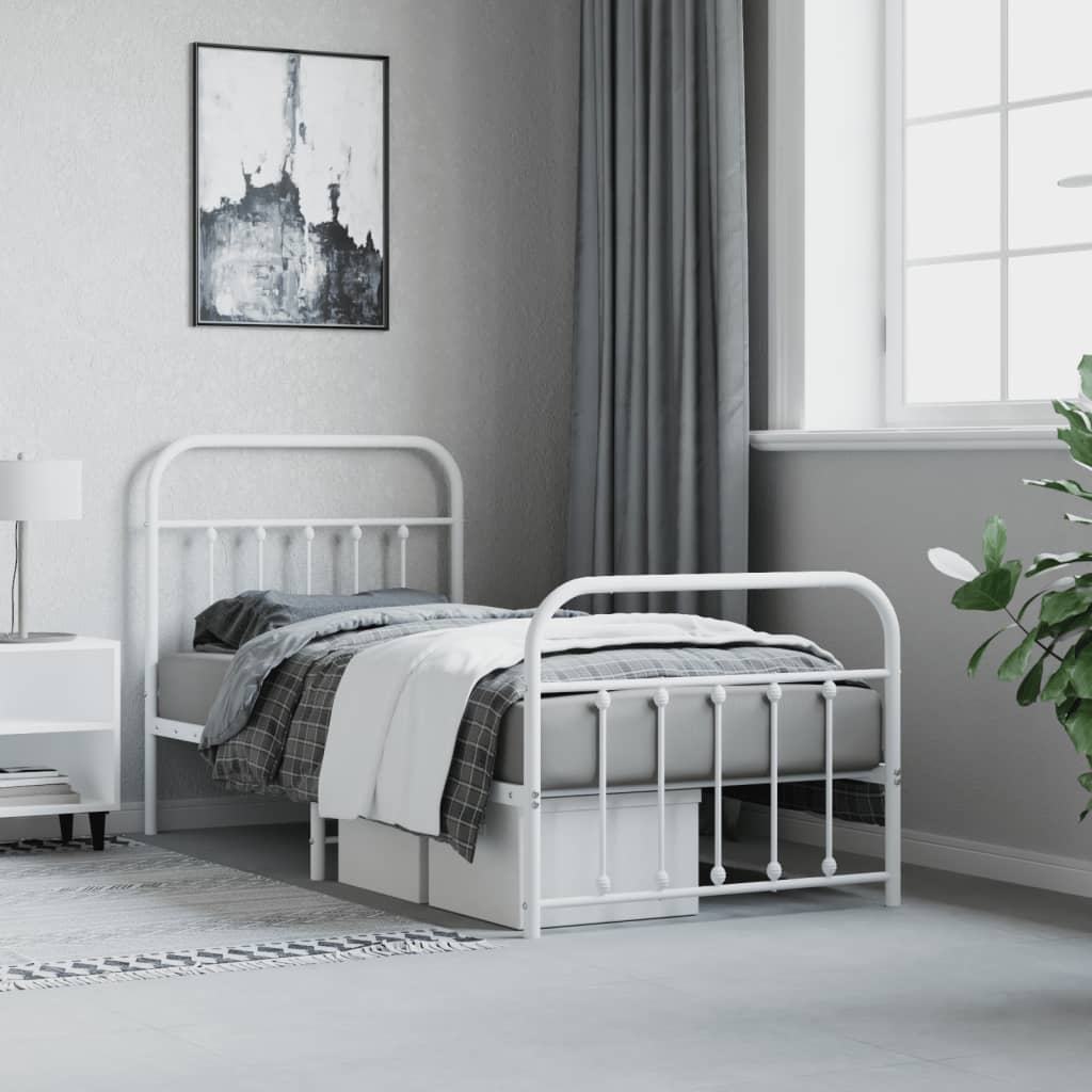 vidaXL Cadre de lit métal avec tête de lit/pied de lit blanc 90x190 cm