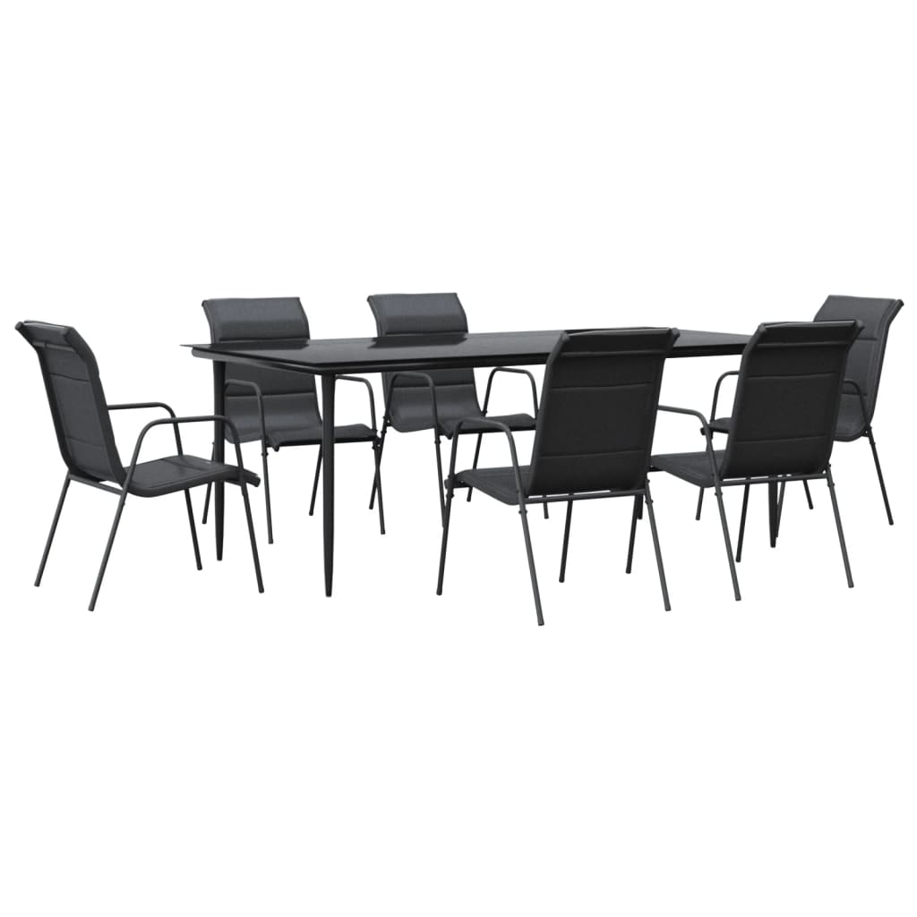 vidaXL Ensemble à manger de jardin 7 pcs noir textilène et acier