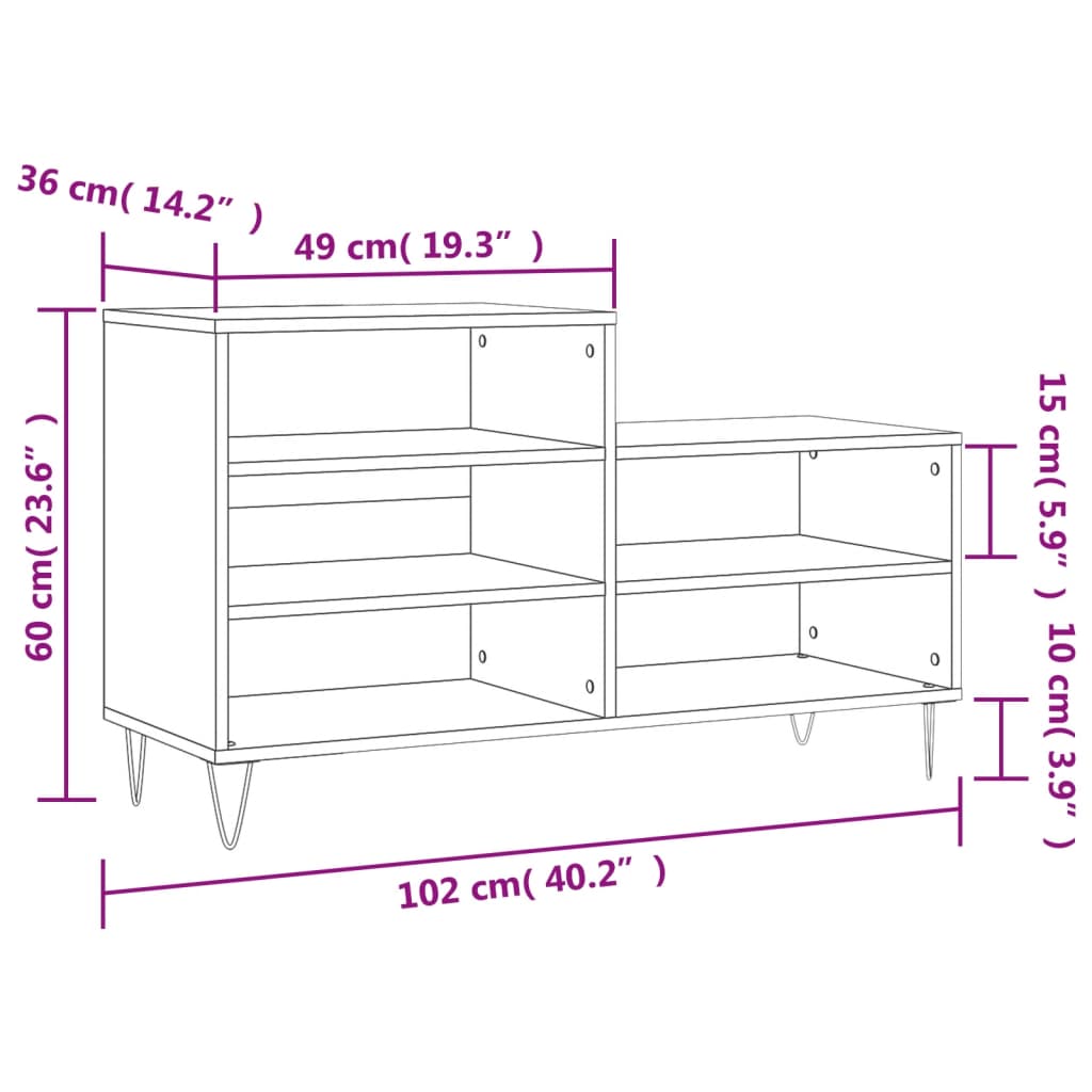 vidaXL Armoire à chaussure Blanc brillant 102x36x60 cm Bois ingénierie