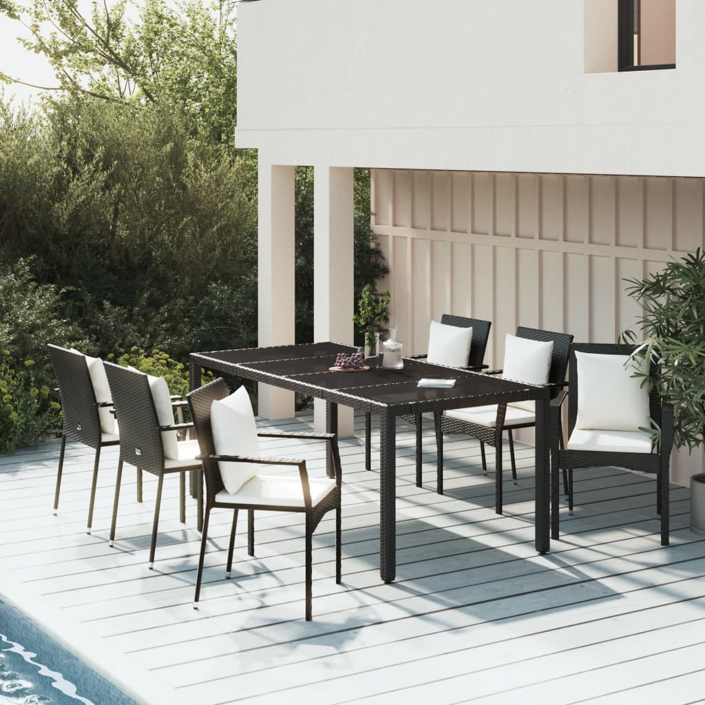 vidaXL Ensemble à manger de jardin coussins 7pcs Noir Résine tressée