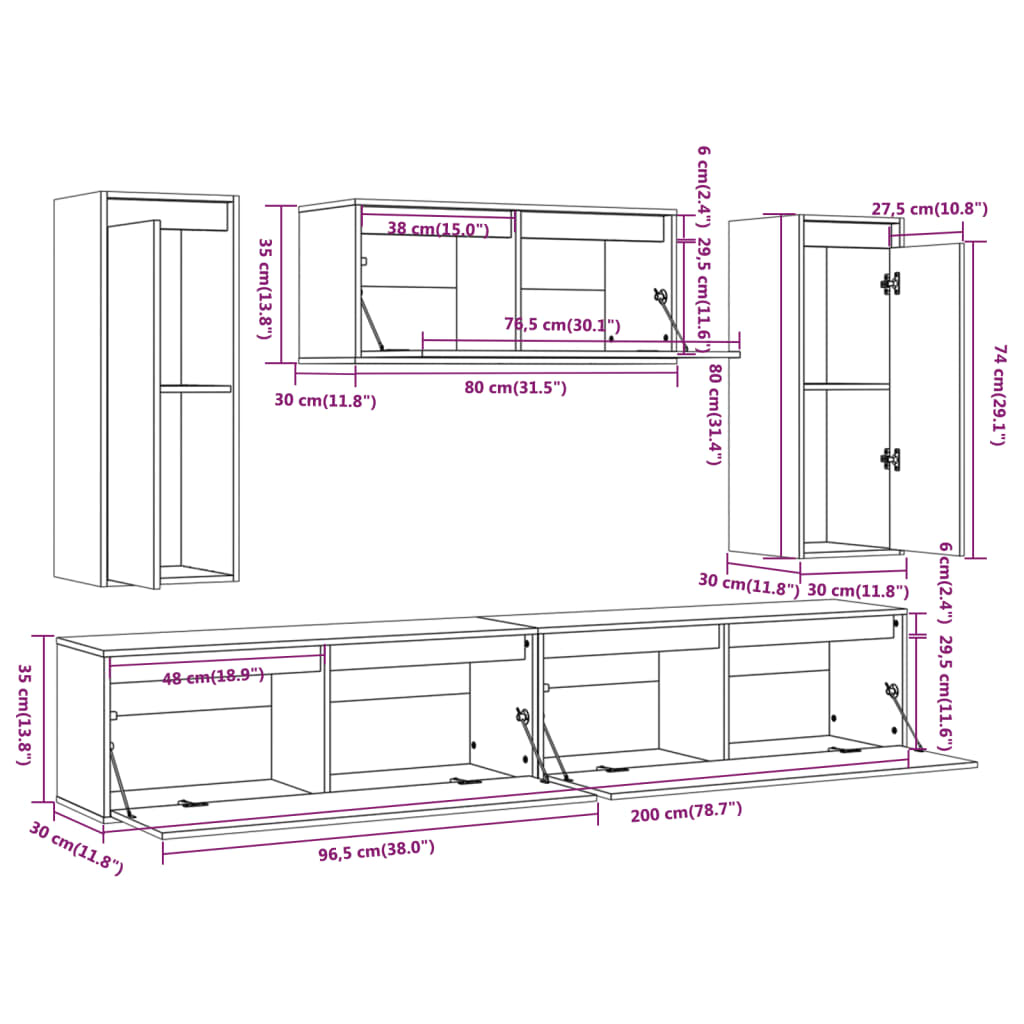 vidaXL Meubles TV 5 pcs Blanc Bois massif de pin