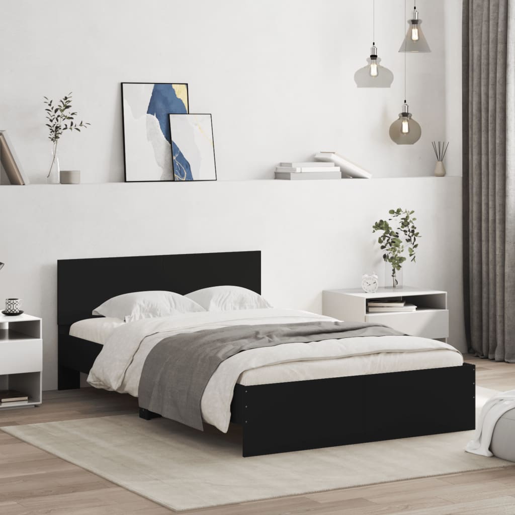 vidaXL Cadre de lit avec tête de lit et LED noir 135x190 cm