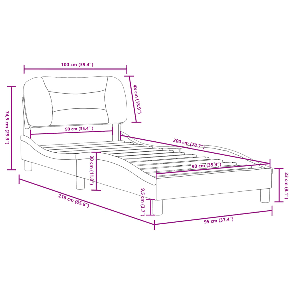 vidaXL Cadre de lit sans matelas noir 90x200 cm similicuir