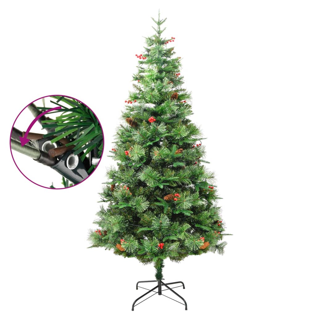 vidaXL Sapin de Noël avec LED et pommes de pin Vert 195 cm PVC et PE