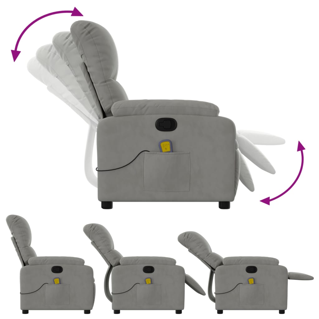 vidaXL Fauteuil inclinable de massage gris clair tissu microfibre