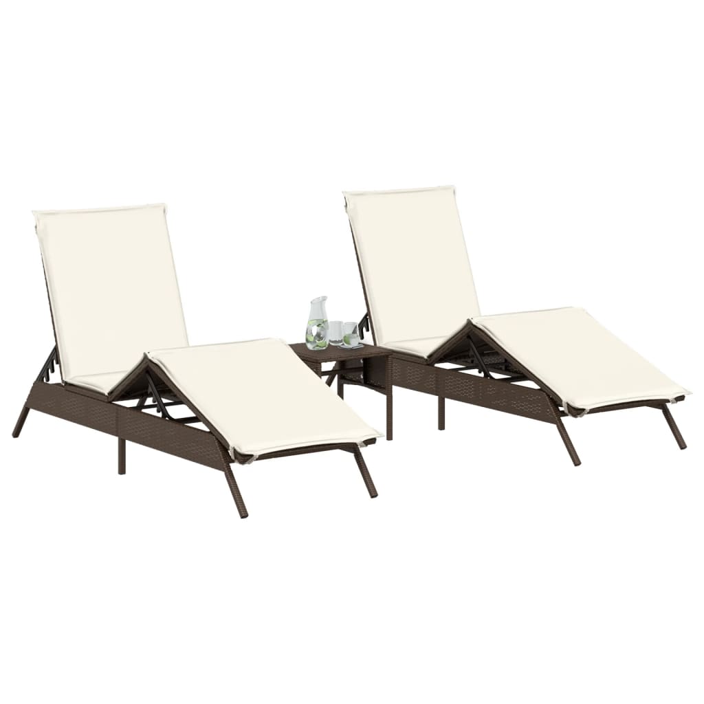 vidaXL Chaises longues lot de 2 avec table marron résine tressée