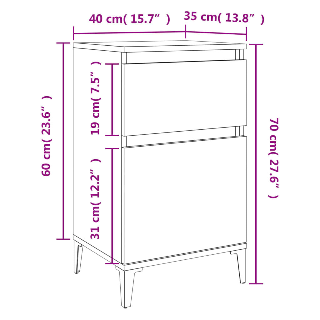 vidaXL Tables de chevet 2 pcs chêne sonoma 40x35x70 cm