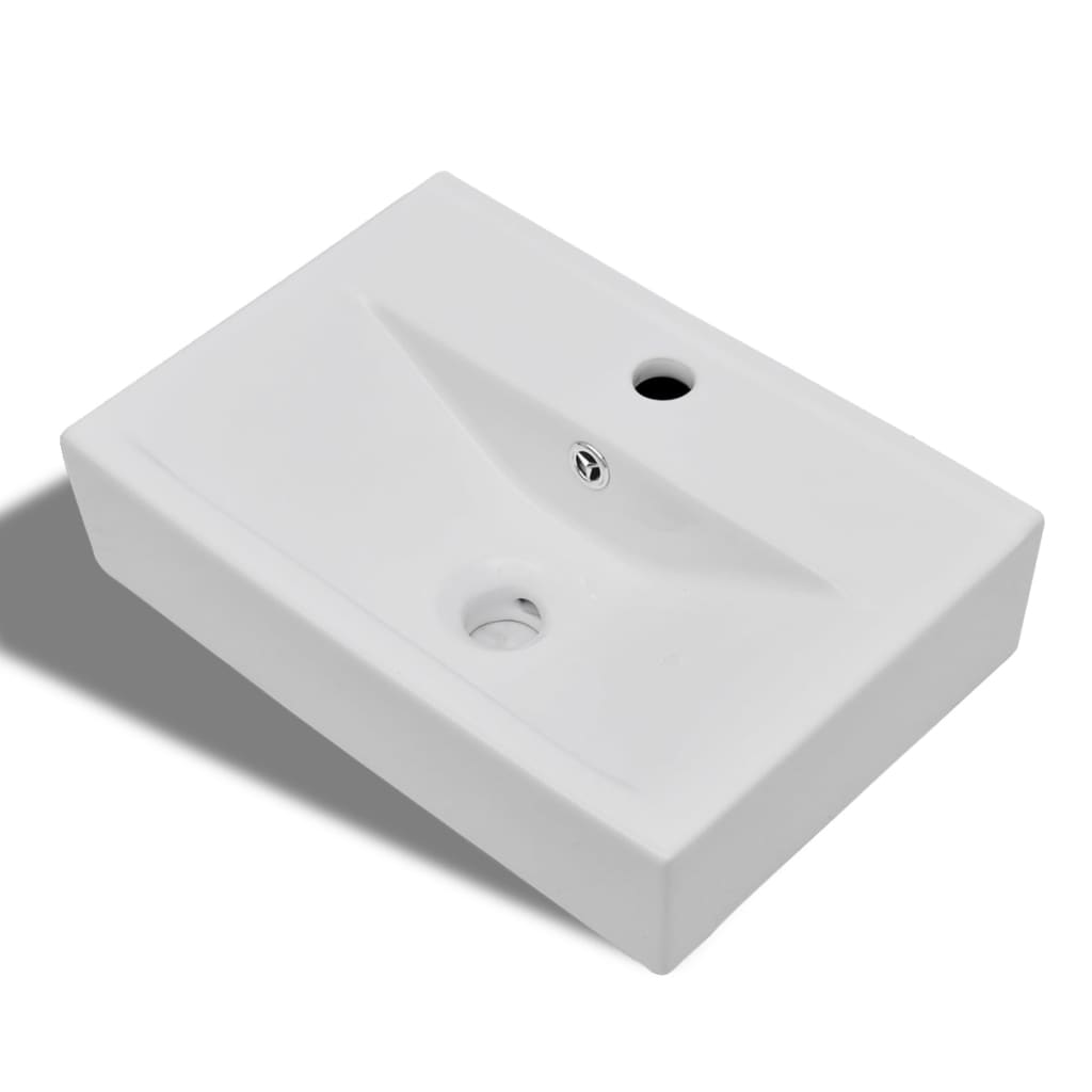 Vasque à trou de trop-plein/robinet céramique pour salle de bain Blanc