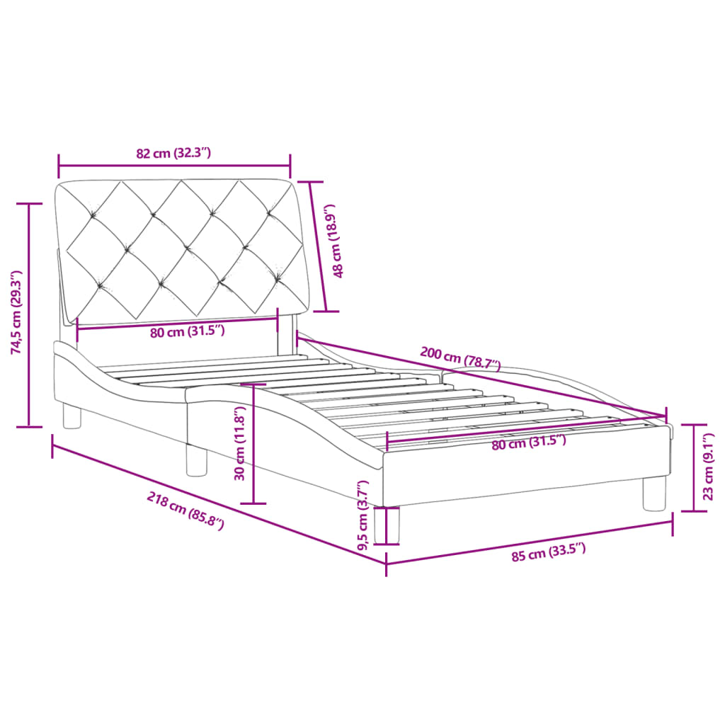 vidaXL Cadre de lit sans matelas gris foncé 80x200 cm velours