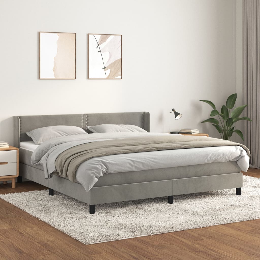 vidaXL Sommier à lattes de lit et matelas Gris clair 180x200cm Velours