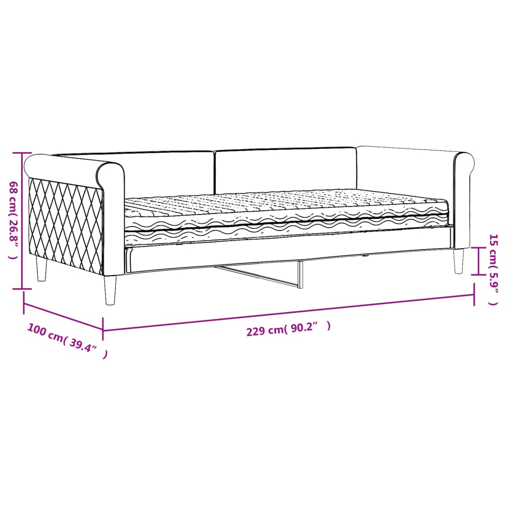 vidaXL Lit de jour avec matelas gris foncé 90x200 cm velours