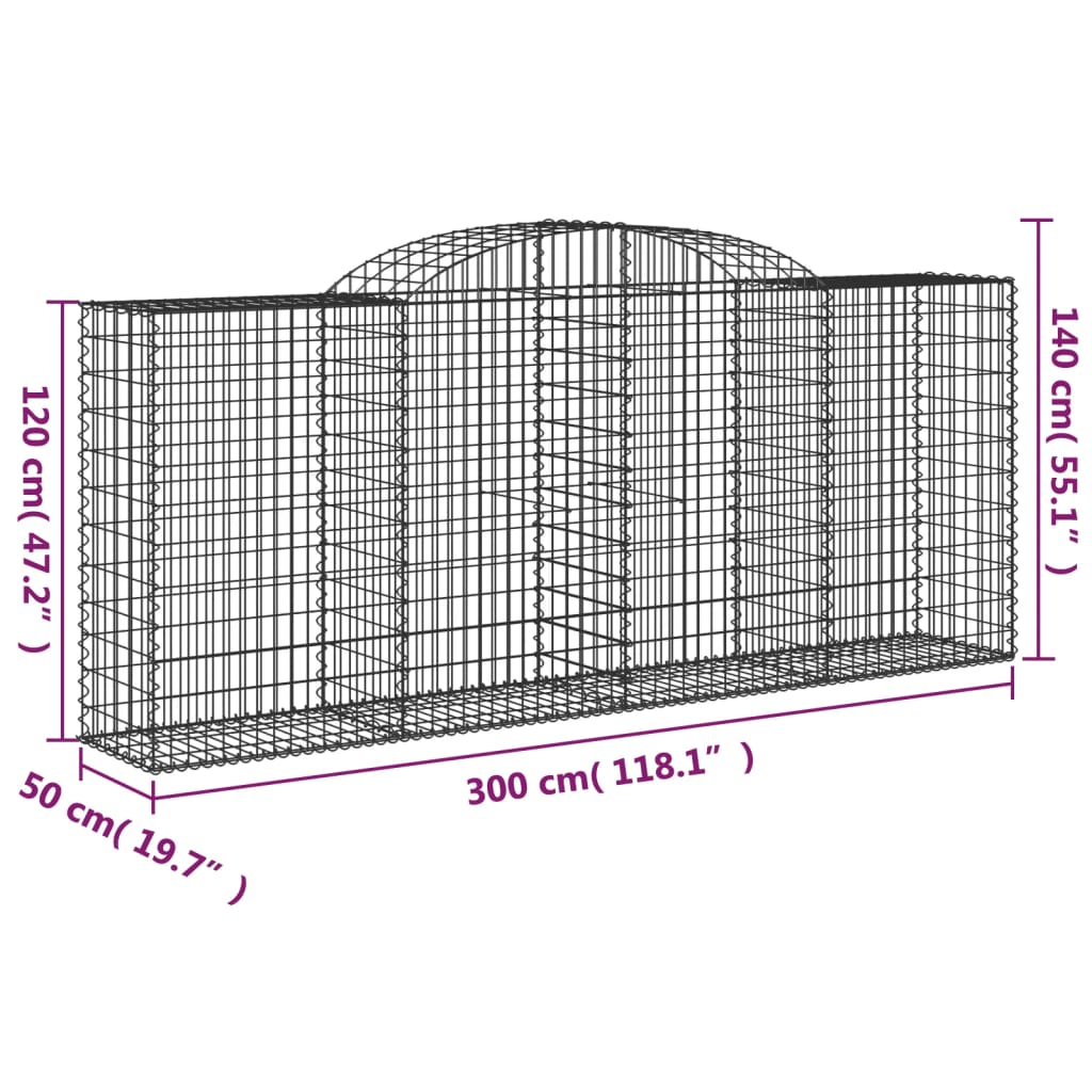 vidaXL Paniers à gabions arqués 10 pcs 300x50x120/140 cm fer galvanisé