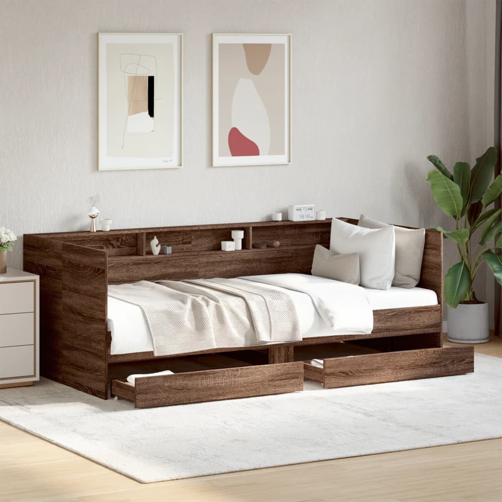 vidaXL Lit de jour avec tiroirs sans matelas chêne marron 75x190 cm