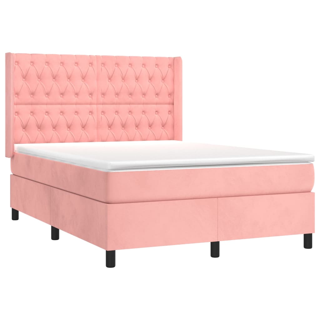 vidaXL Sommier à lattes de lit avec matelas Rose 140x200 cm Velours