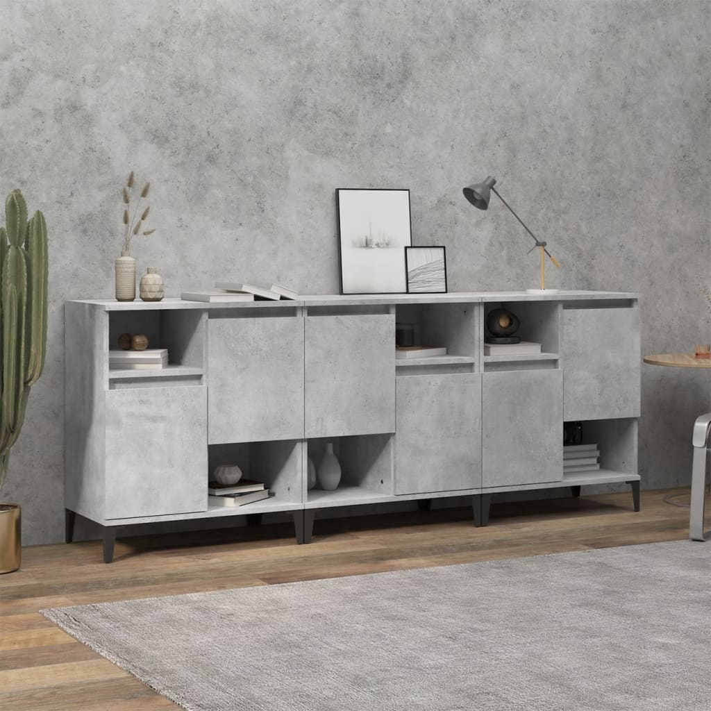 vidaXL Buffets 3 pcs gris béton 60x35x70 cm bois d'ingénierie