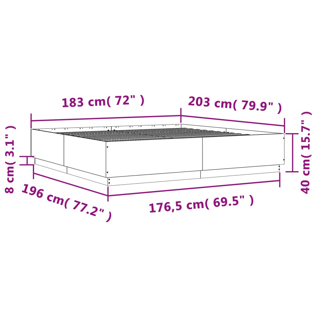 vidaXL Cadre de lit chêne marron 180x200 cm bois d'ingénierie