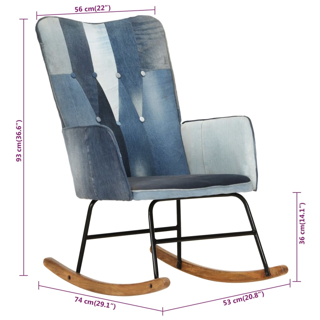 vidaXL Chaise à bascule Denim Bleu Toile patchwork