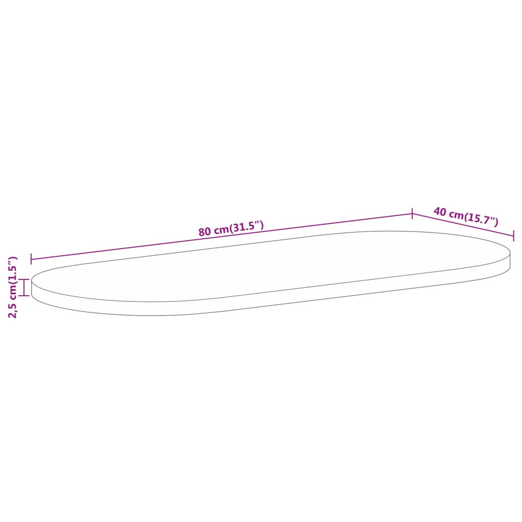 vidaXL Dessus de table 80x40x2,5 cm ovale bois massif de manguier brut