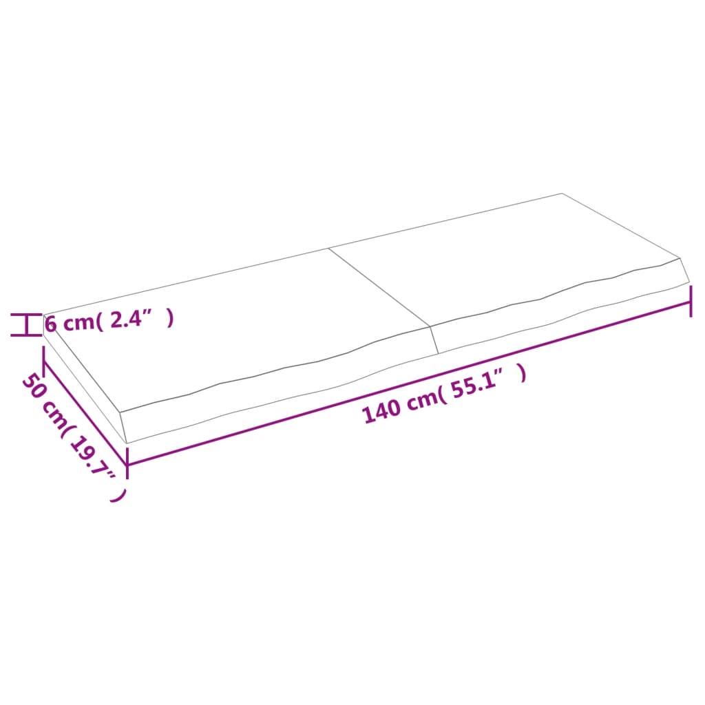 vidaXL Dessus de table 140x50x(2-6) cm bois de chêne massif non traité